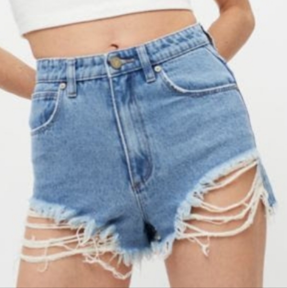 Abrand Sz 29 high waisted distressed blue denim Jean shorts